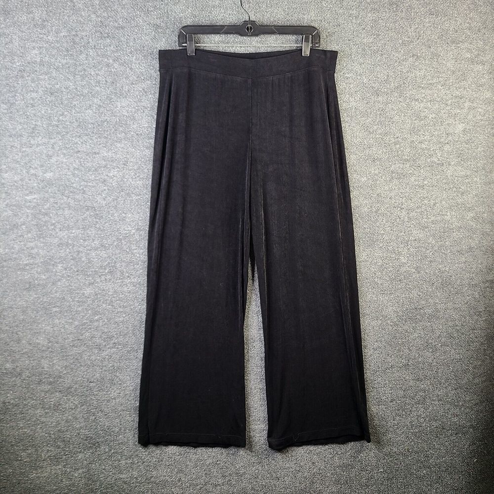 Chicos Travelers Pants Womens 2R L/12 Black Pull On Stretch No Tummy Pant
